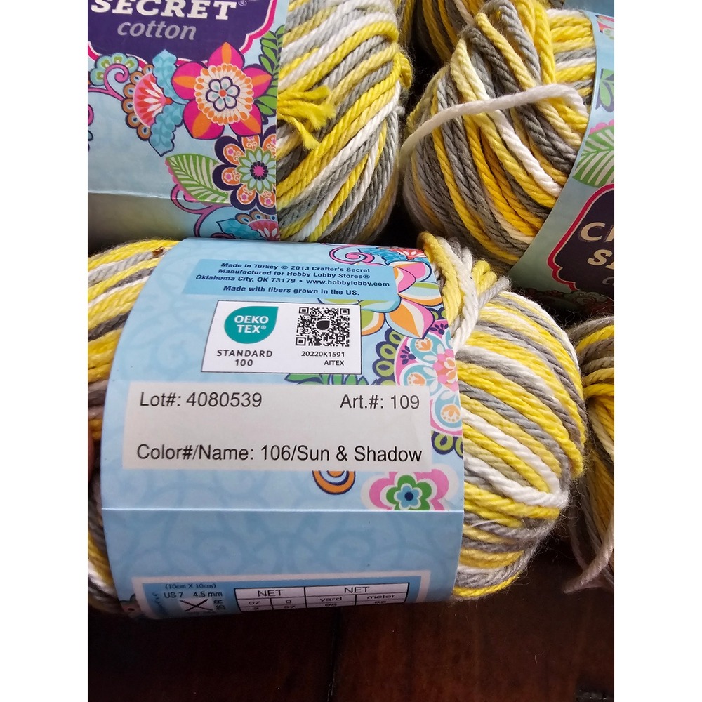11 Skeins Crafter's Secret Cotton Yarn Sun & Shadow Yellow Grey White Variegated - Picture 4 of 5